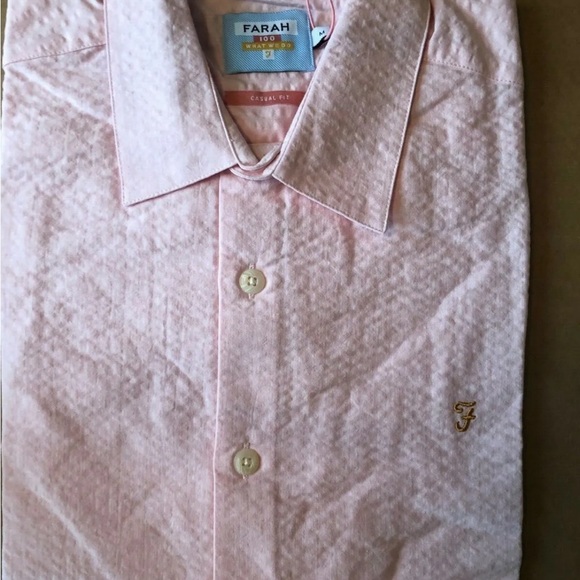 Farah Vintage Medium Mens Hudspeth Seersucker Short Sleeve Shirt Cool Pink BNWT - Picture 5 of 5